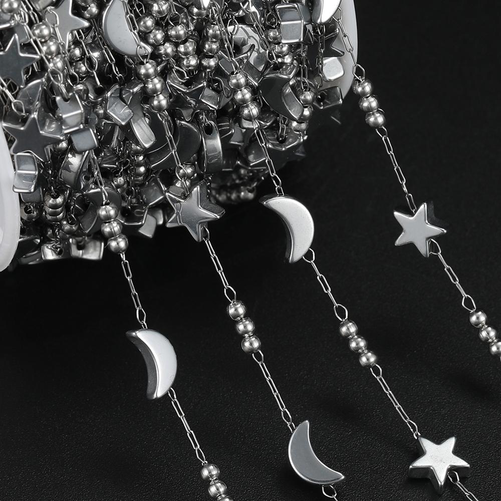 

1m Stainless Steel Chains With Star And Moon Shaped Beads Chains for DIY Necklace Bracelet Waist Chain Jewelry Making Supplies