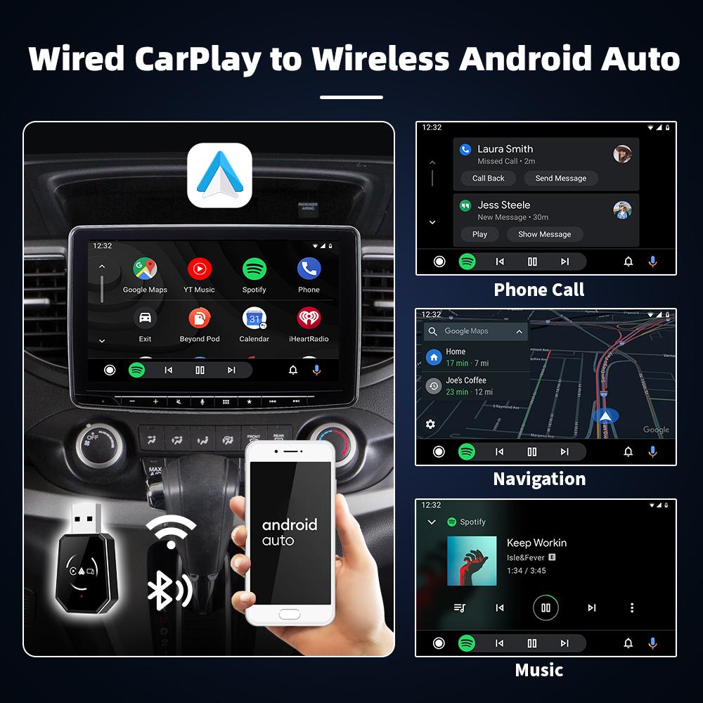 EKIY 3in1 Wired CarPlay To Wireless CarPlay Adapter Wireless Android Auto Dongle Airplay AI Smart Box Car Intelligent Systems