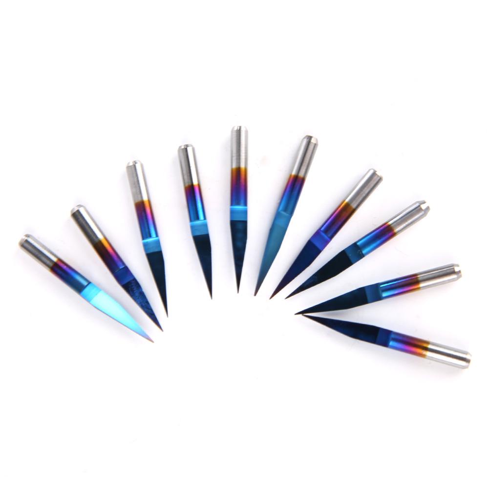 10Pcs box 3.175 Blue Plating Tungsten Steel Engraving Tool CNC Carving Tool (10 degrees * 0.4)