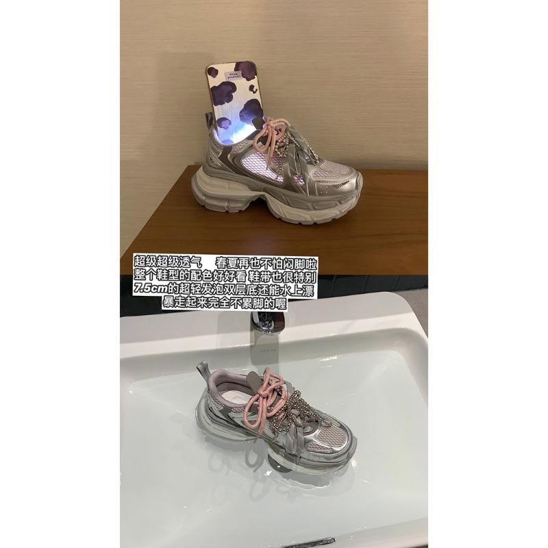 Cowhide version 7cm genuine leather double-layer thick-soled heightening gray casual sports shoes female dad shoes