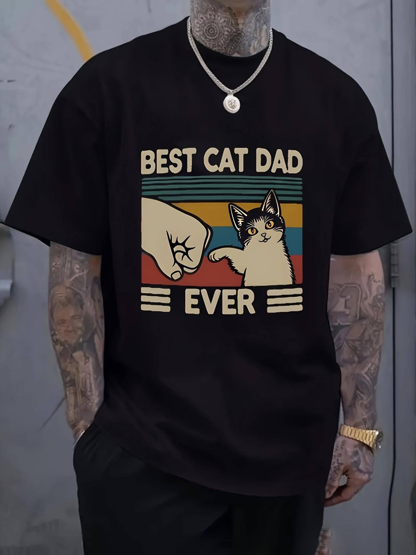 Funny Cat Dad Ever T-shirt - Best Cat Dad Graphic Tee with Retro Vintage Funny Cats XXXXL