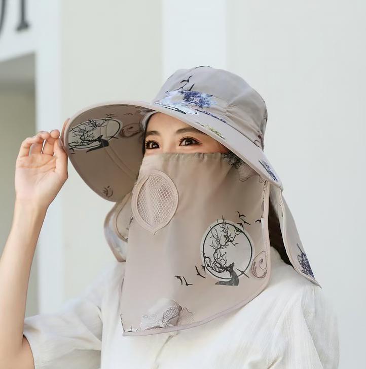 Hat Women'S Summer Thin Outdoor Sun Hat Mouth Mask Anti-Ultraviolet Work Sun Hat Cover Face Tea Picking Sun Hat