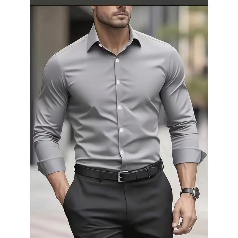 Camisa Masculina de Manga Longa para Verão Roupa Formal de Negócios Top Respirável Leve de Manga Longa para o Trabalho Diário