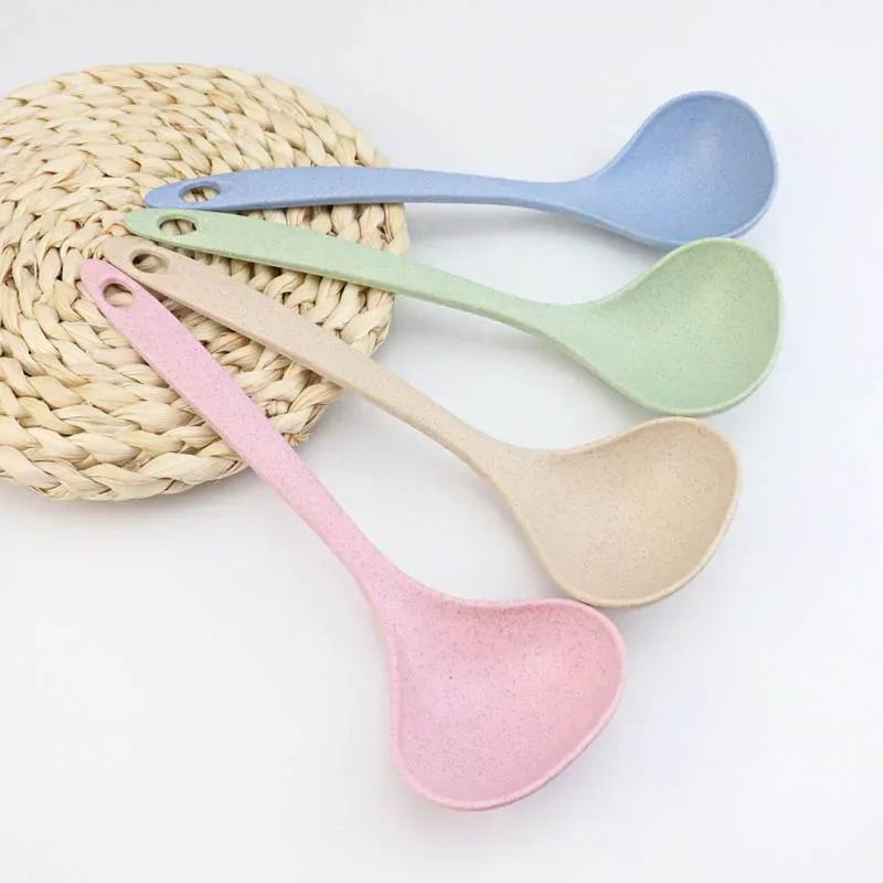 Tableware Wheat Straw Rice Ladle 1Pcs 4 Colors Long Handle Soup Spoon Meal Dinner Scoops Kitchen Supplies Cooking Tool