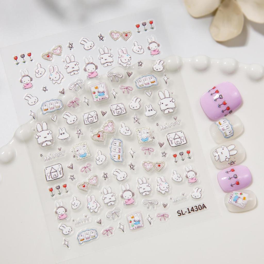 Entzückende Cartoon-Kaninchen-Nagelsticker - Neu, Handgemacht, DIY