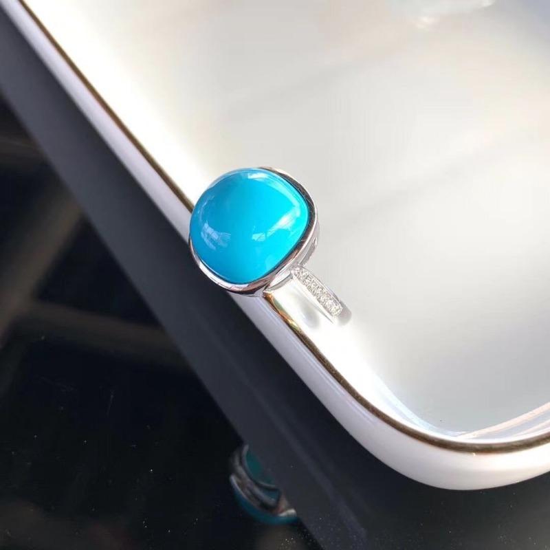 Classic Glossy Turquoise Bread Square Rings For Women  Simple Vintage Blue Ring Suitable For Daily Wear Light Luxury Jewelry
