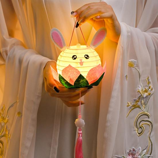 DIY Rabbit Festival Lanterns Kit LED Handmade Lamp Material Package Mid-Autumn Festival Hanging Lamps Parent-Child Crafts Making Tools