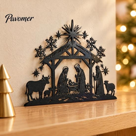 Iron Wall Hanging Art Nativity Scene Silhouette Decoration, Metal Manger Ornament for Indoor Waterproof Christmas Yard Sign and Outdoor Home