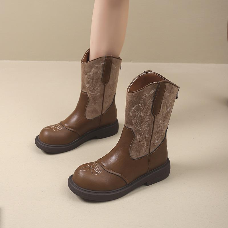 Kurzstiefel Damen Retro Bestickte Western Cowboy Stiefel Reißverschluss hinten Herbst und Winter Neue Ritterstiefel Martin Stiefel