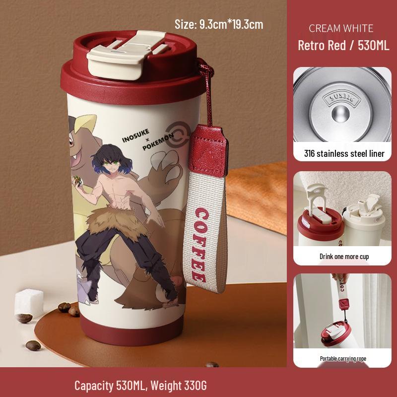 Demon Slayer Agatsuma Zenitsu Nerezový izolovaný hrnek se slámkou