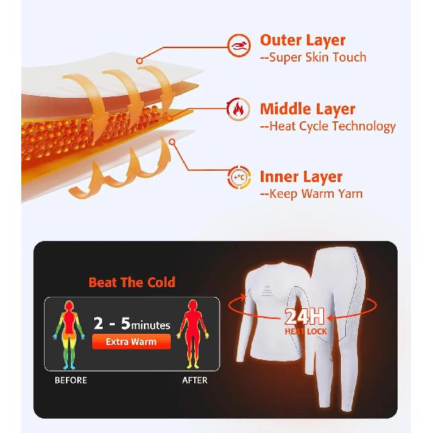 Anfilia Women Ski Thermal Underwear Set Quick Dry Anti-static High Elastic Tight Seamless Warm Base Long Johns