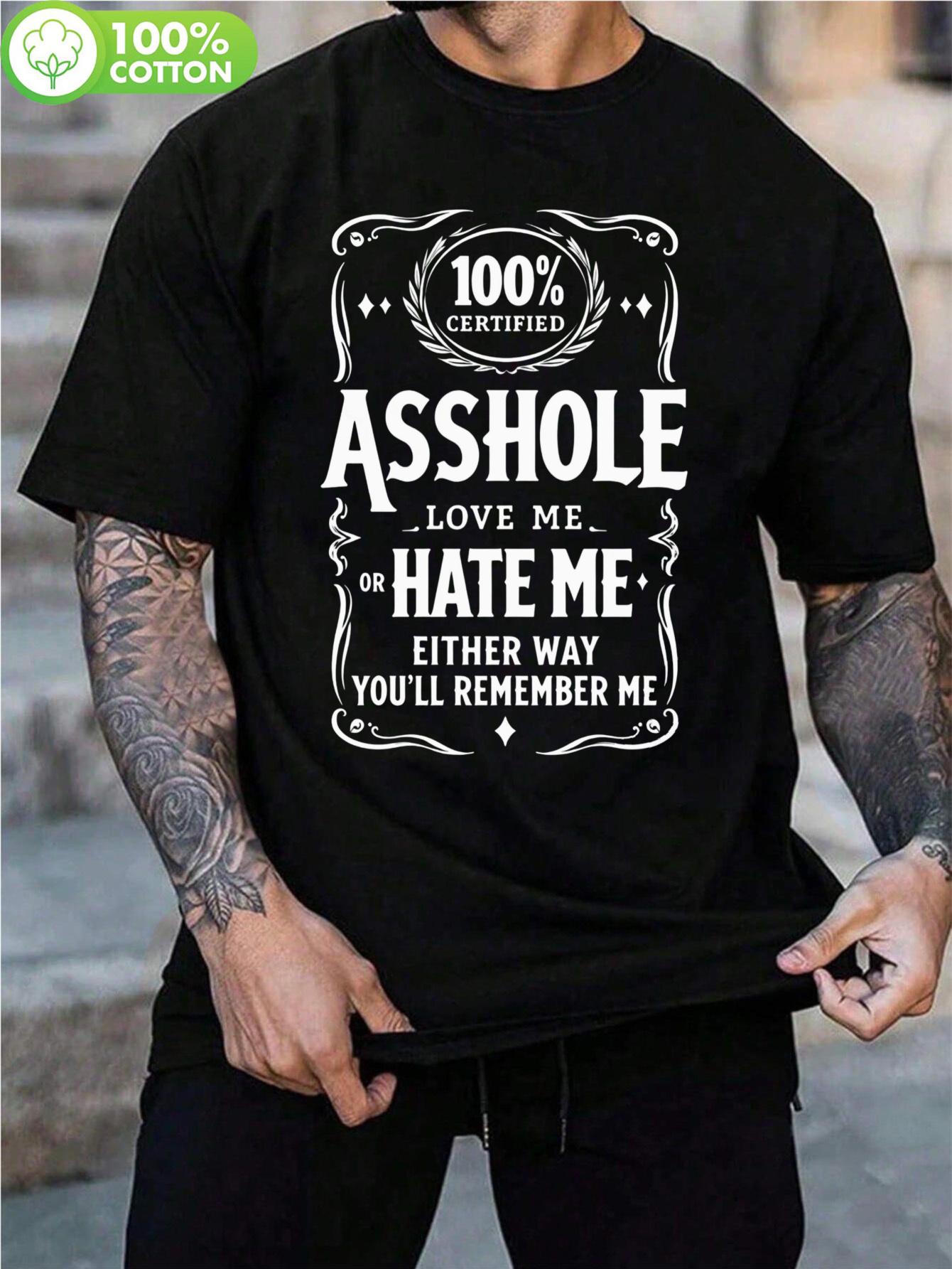 

Certified Asshole Vintage Washed Graphic Cotton T-shirt for Men & Women - 100% Cotton Funny Text Print Short Sleeve Tee XXXXL