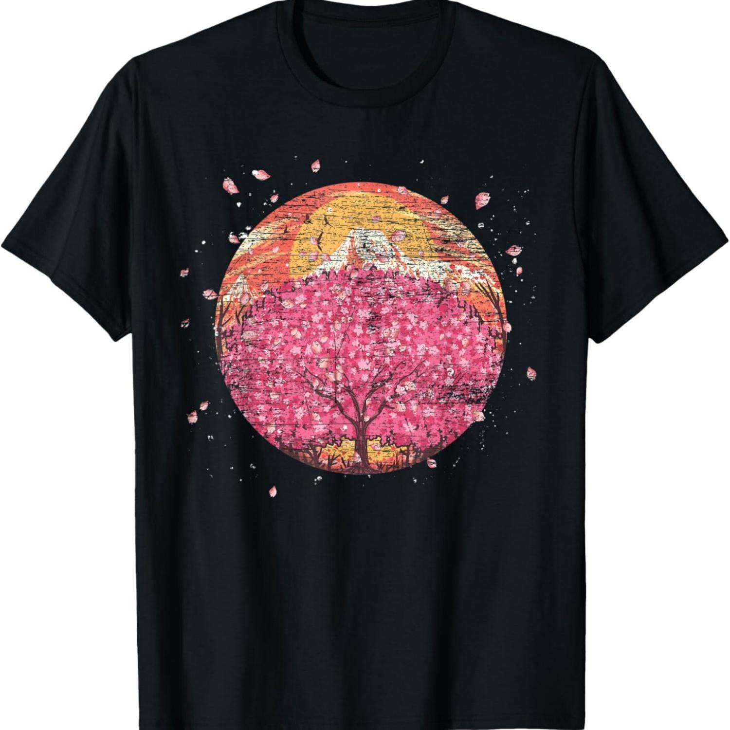 Pink Flower Sakura Tree Floral Cherry Blossom T-Shirt S чёрный