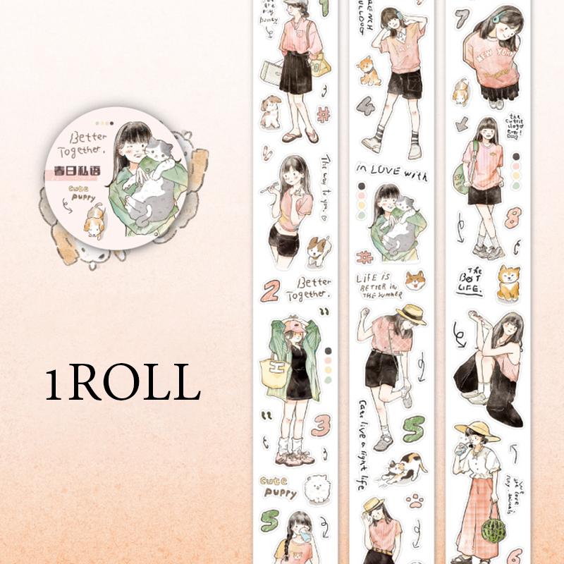 

200cm/ Roll Long Washi Paper Tape Korean Ins Style Gentle Girl Character Pattern Tape Creative DIY Greeting Card Cup Decoration