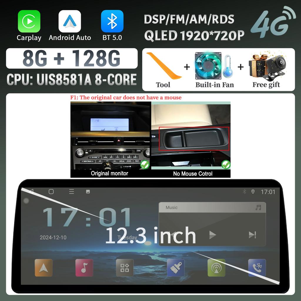 12.3inch For Lexus RX 2009-2014 Android 14 Car Radio Multimedia Navigation 4G GPS Wireless  Carplay Touch Head Unit Screen