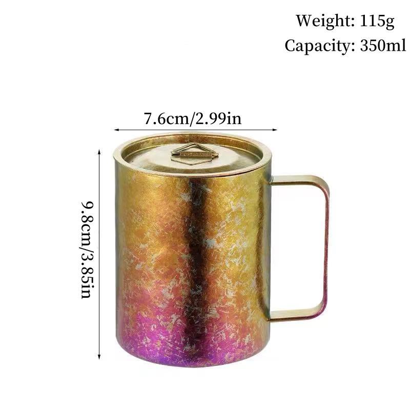 Outdoor Camping Pure Titanium Coffee Mug,With lid Double-layer Multicolored Handle Breakfast Mule Beer 350 ml Juice Cup,Tumbler