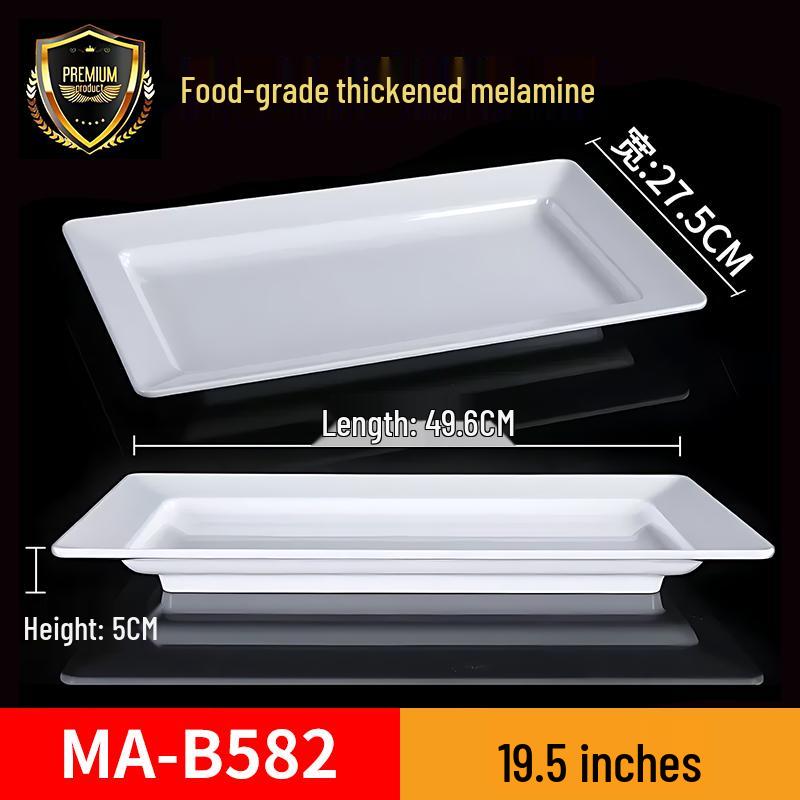 Melamine Rectangular Tray for Braised Dishes - White Display Plate for Cooked or Cold Foods