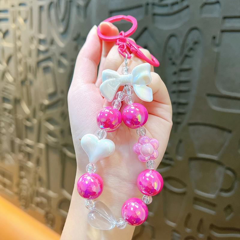 Cute Cartoon Beaded Lanyard & Wrist Strap with Keyring and Bag Charm for Little Girls