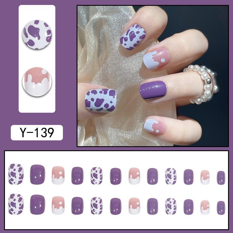 Short Press-On Nails Set Ins Style Fake Full Cover Acrylic Nail Tips Women Daily Wear