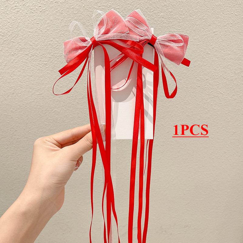 Solid Color Fabric Bow Ribbon Hair Cloth Braided Girl High Value Tassel Hairpin Girl Fashion Hairpin Hair Accessories