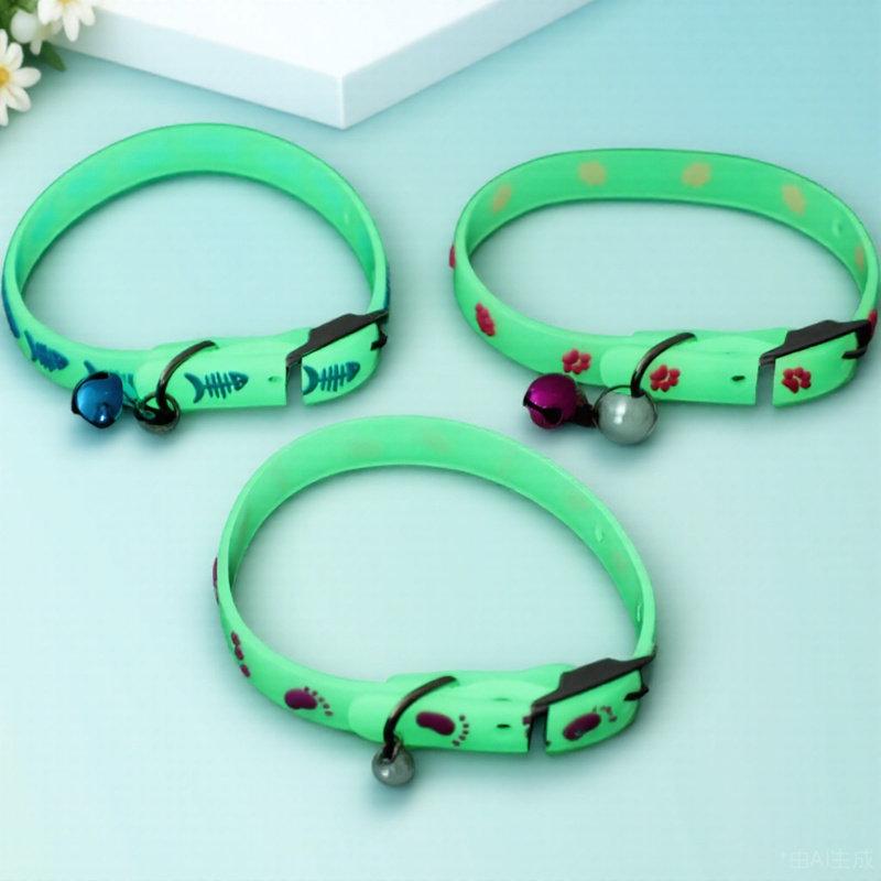 3Pcs Fluorescent Pet Collar Silicone Night Safety Bell Collar Breathable Comfortable for Cat Dog Puppy Kitten Dog Collars