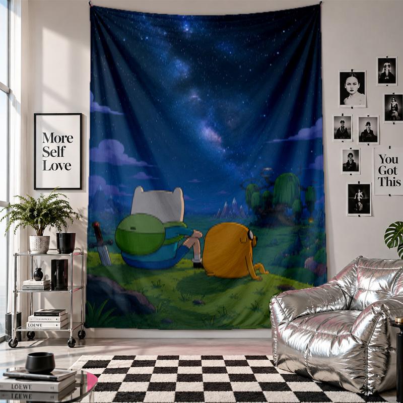 Wall TapestryAdventure Time Cartoon Art Hanging Cloth Decorative Background Cover for Room Decoration