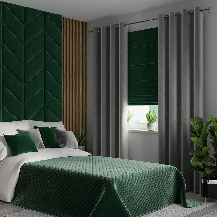VELVI Bedspread 220x240cm - bottle green with a geometric pattern