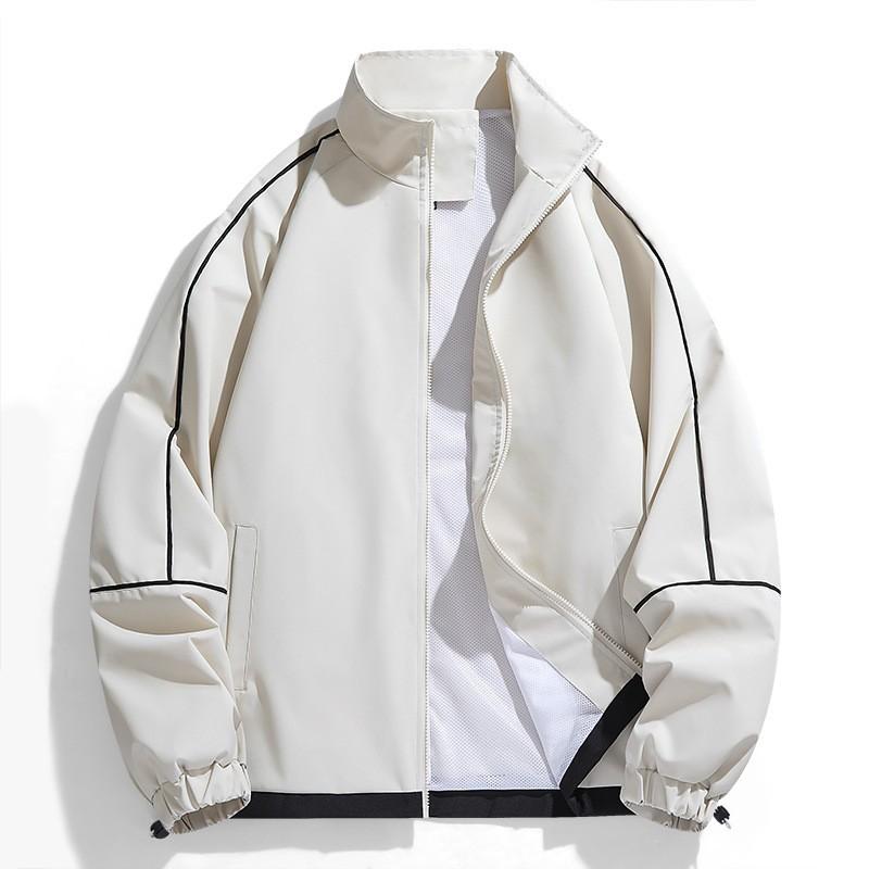 Mens Casual Stand Collar Baseball Jacket Loose Fit Lightweight Outerwear Daily Wear