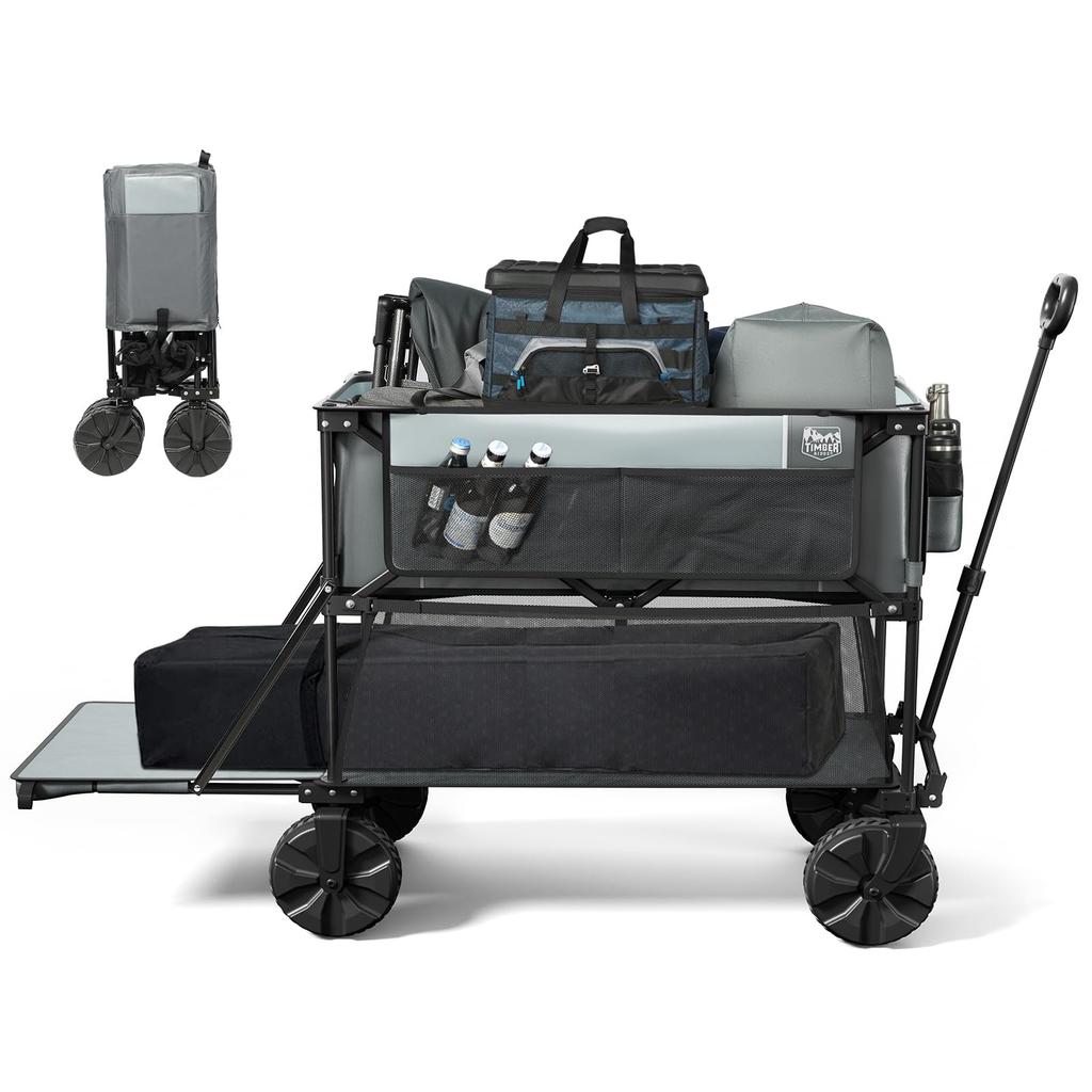 TIMBER RIDGE Outdoor Carry Foldable Carry Convergence Compatible with Long Compatible with All Freestanding Large Load Outdoor Gray Wagon, 2-Story