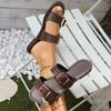 European and American foreign trade large size buckle flat bottom one-word shoes women's retro lightweight beach cool slippers Slippers