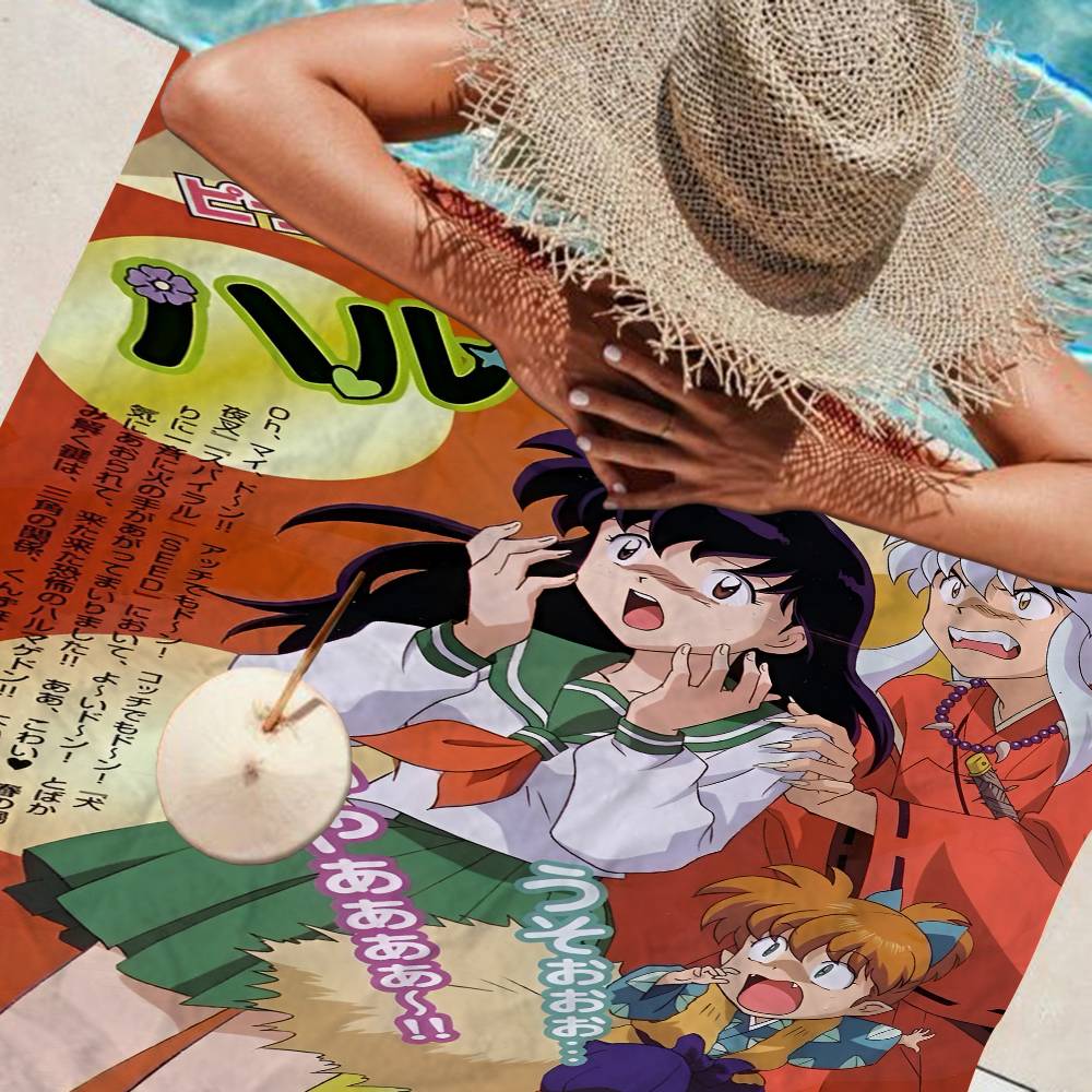 Anime I-Inuyasha Vintage Microfiber Printed Beach Towel Mountain Climbing Yoga Beach Swimming Running Absorbent Soft Towel