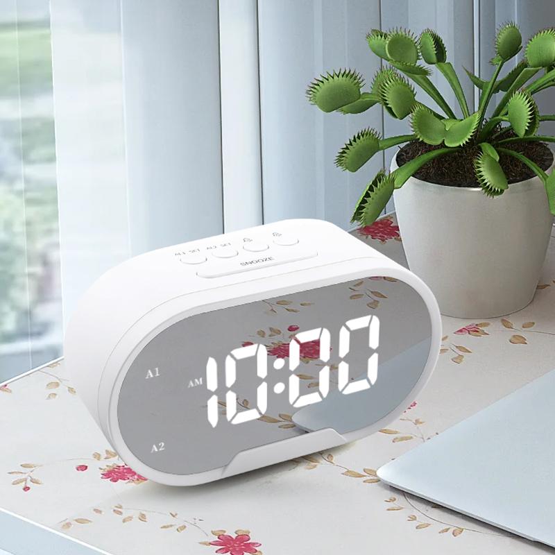 Mirror Alarm Clock Black Led Digital Desk & Table Clocks LED Mirror Multifunction Usb Charging Phone Desktop Clocks