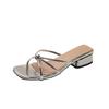 2025 summer new outer wear women's shoes outer wear thin straps crossed square head with skirt thick heel cool slippers