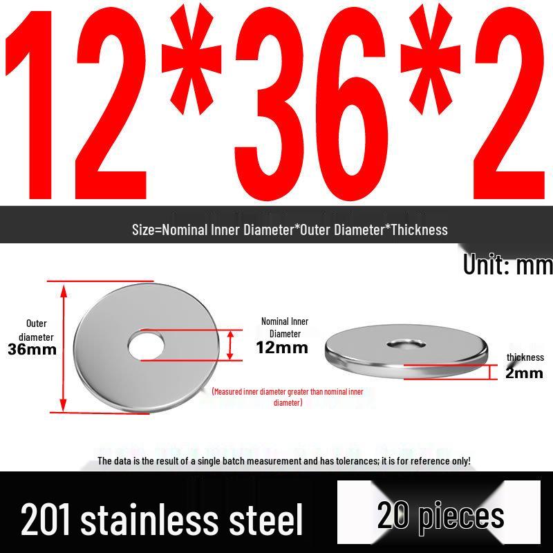 201 Stainless Steel Flat Washer Shim, GB97, Sizes M3 to M30