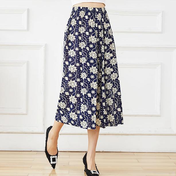 WTEMPO Kvinner Vår Sommer Høst Stor Størrelse Elastisk Høy midje Bred Ben Culottes Løse Uformelle Blomstertrykt Tynne Cropped Bukser