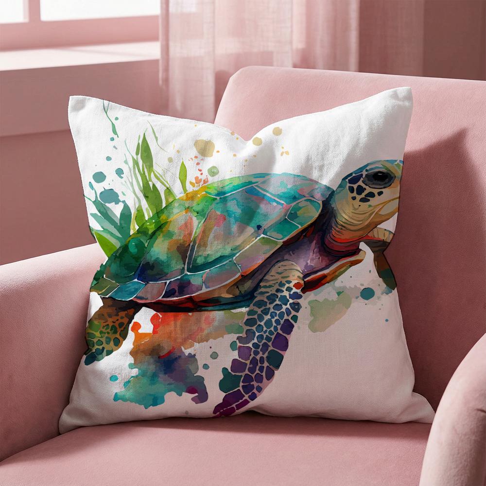 Watercolor Sea Turtle Cushion Cover Multi-Scene Pillow Cover for Home & Car - Reversible, Soft & Durable for Daily Use