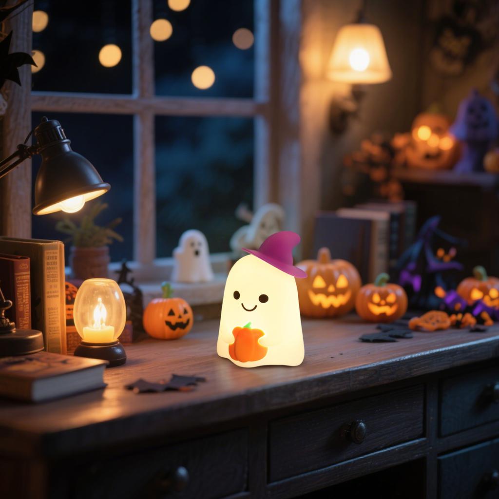 Cute Night Light, Halloween 7-Color Changing Silicone Hand-Controlled Lamp, USB-C Rechargeable Dimmable Bedside Lamp For Kids' Bedroom