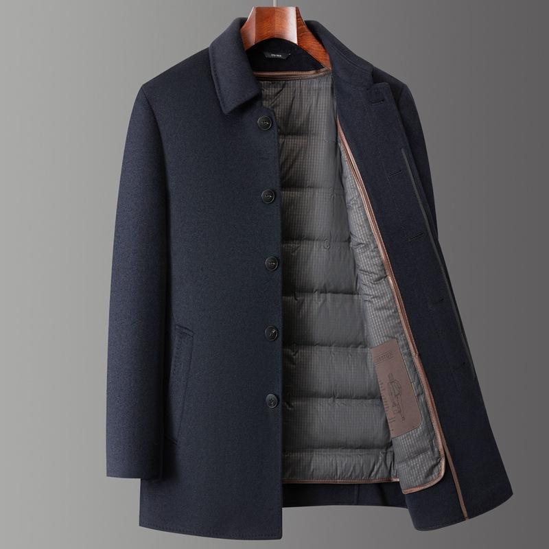 Down-lined Double-sided Cashmere Coat for Men, Mid-length Woolen Wool Thickened Middle-aged Coat, Dad Winter Top