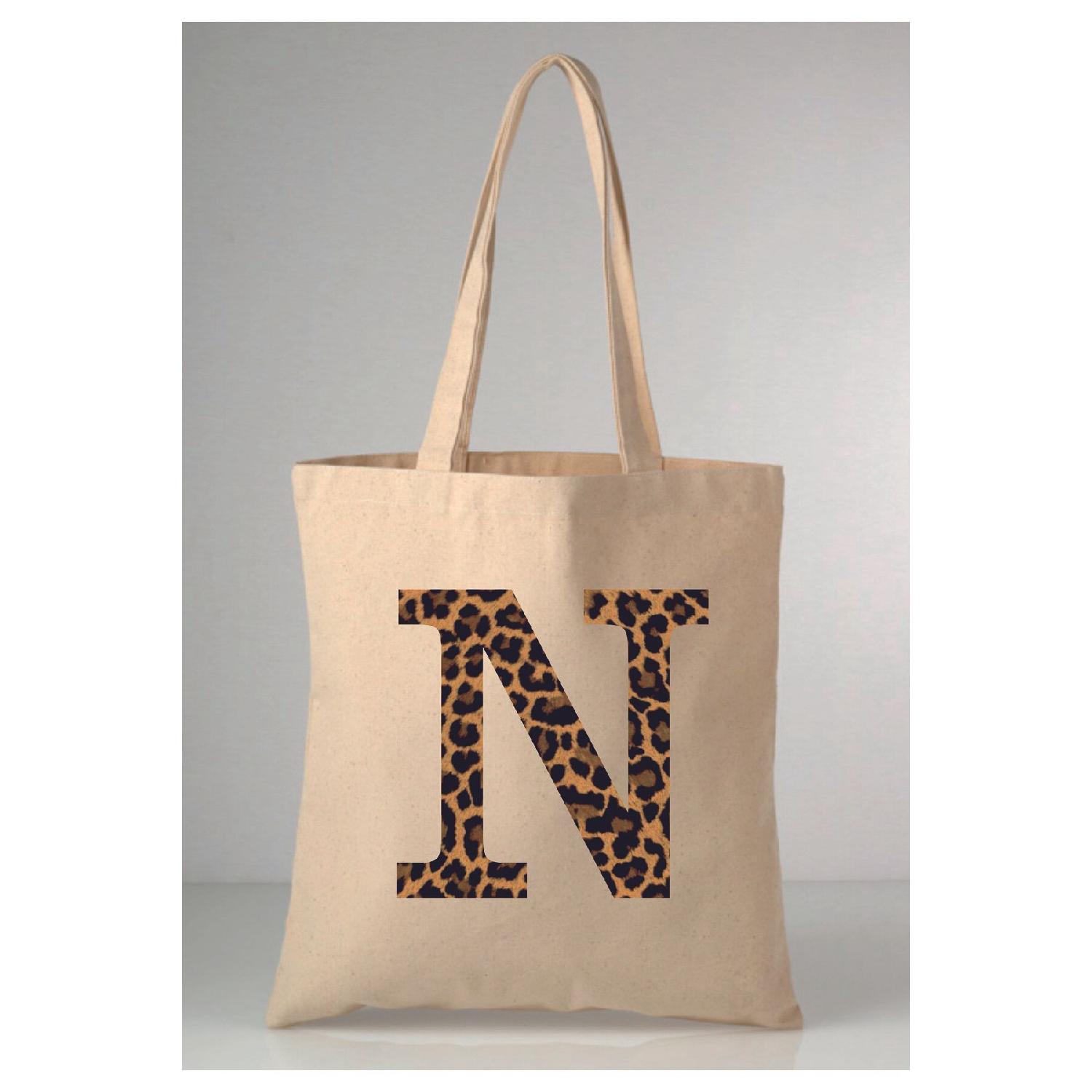 

Leopard Patterned Letter N Printed Raw Cloth 35x40 Ecru Shoulder Bag 35 x 39 экрю
