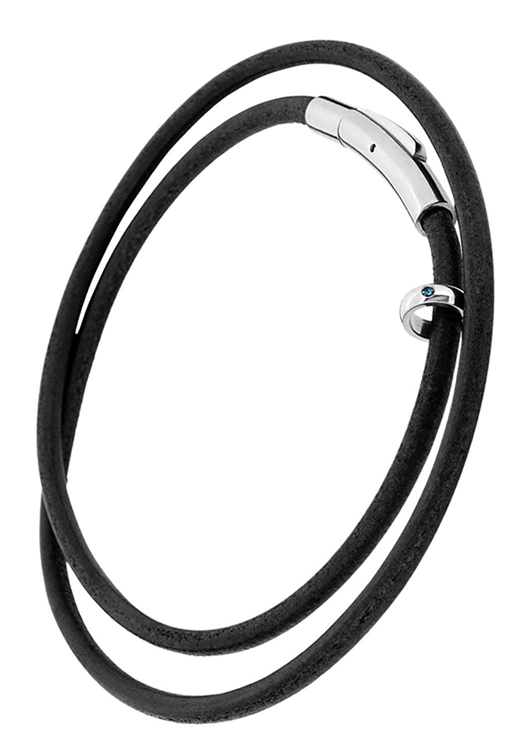 

[Close to Me] Special Edition Leather Bracelet (Black with Blue Diamond Charm, Large Size) Men s Stainless Steel