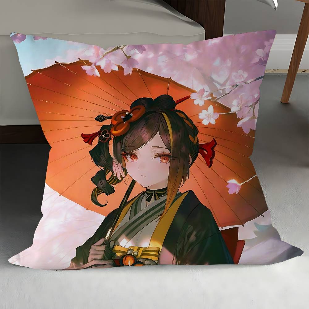 Genshin Chiori Pillow Covers Cartoon Sofa Decorative Home Double-sided Printing Short Plush Cute Cushion Cover