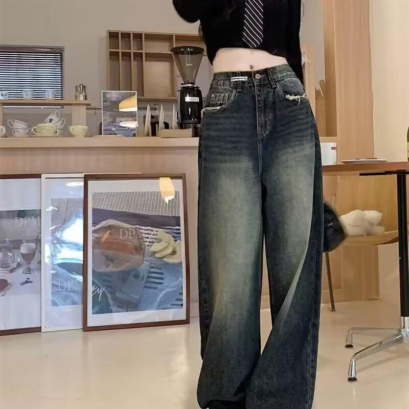 Women's Harajuku Style Loose Wide Leg Jeans Autumn Winter Street Fashion Retro Straight Loose Denim Trousers