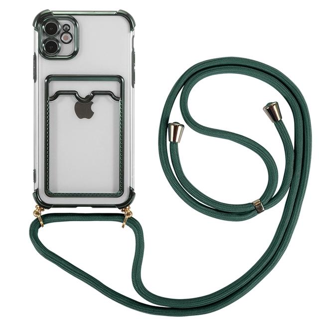 

Чехол с ремешком и слотом для карты для Iphone 14 12 11 13 Pro Max Xr X Xs 7 8 Plus, прозрачный мягкий силиконовый чехол с покрытием For iPhone14 Pro Max зелёный