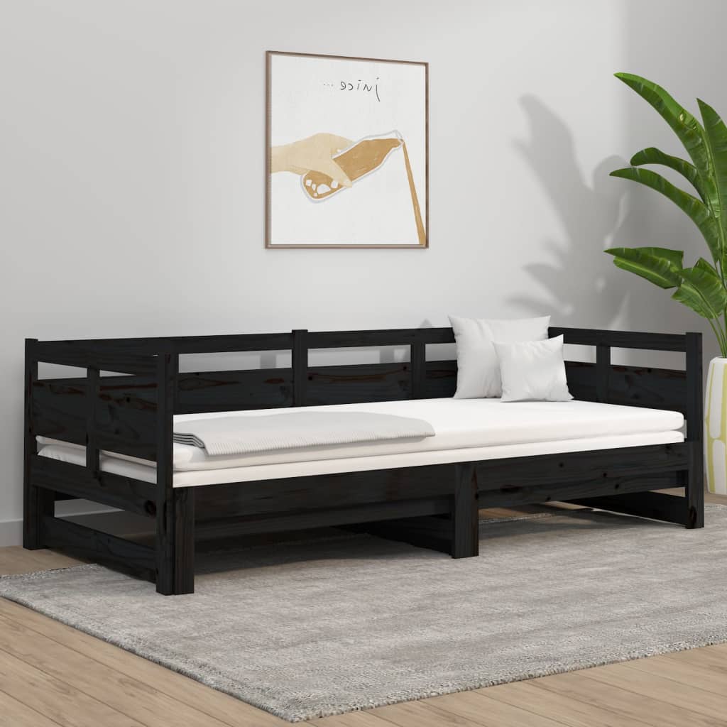 Vidaxl Łóżko Rozsuwane, Czarne, Lite Drewno Sosnowe, 2X(80X200) Cm