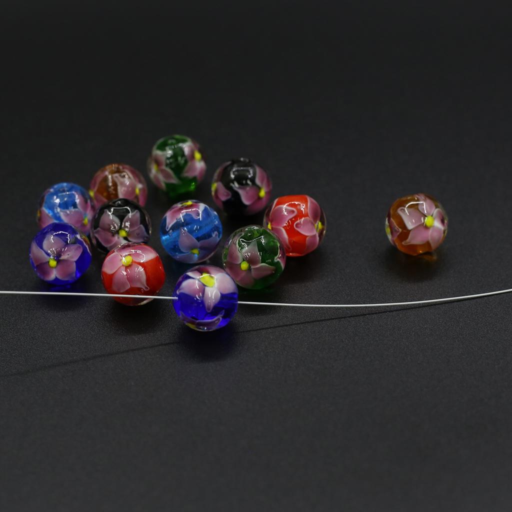 10Pcs DIY Charms Handmade Lampwork Glass Beads Round Flower Isolation Beads 14mm For Jewelry Making DIY Pendants Necklace Earrings Accessory