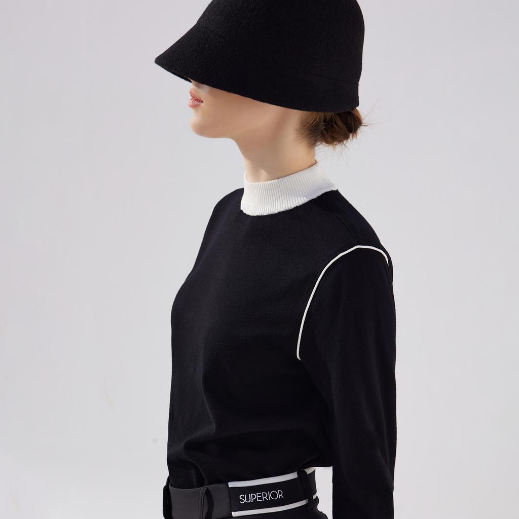 SUPERIOR Women'S Color Block Round Sweater Black (Iw0Drd30139)
