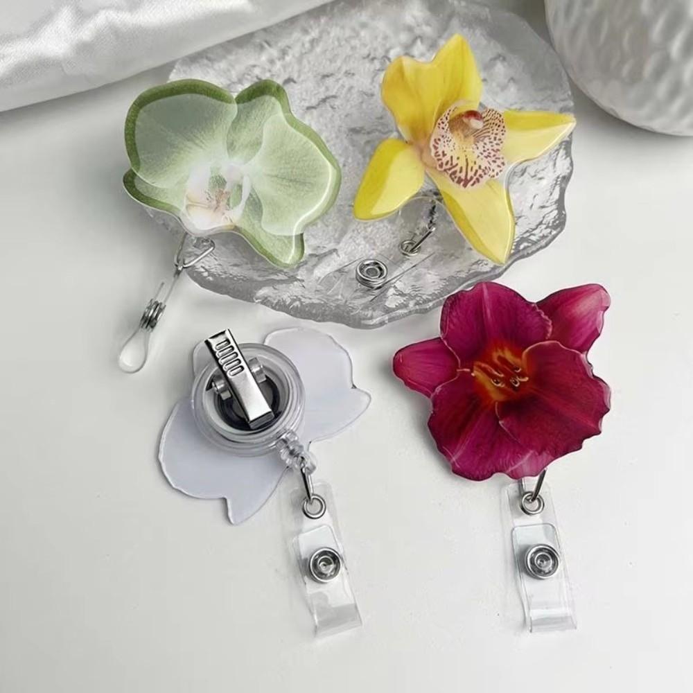 Orchid Design ID Card Badge Holder Clip Acrylic Resin Orchid ID Badge  For Women