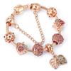 Pan's Rose Gold European Style Princess Crown Heart Pendant Bracelet for Women - DIY Customizable Series.
