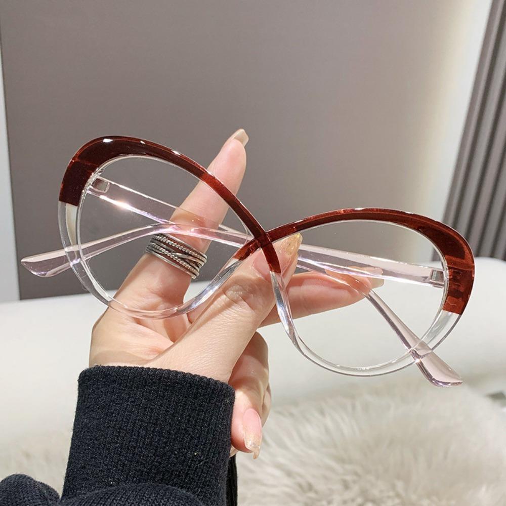 

Flat Women s Ultra Light Round Cat Eye Frame Large European and American Street Style Anti Blue Light Lens