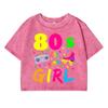 80 S Girl Colorfulprinting Female Washed Short Tshirt Breathable Summer T Shirt Midriff-Baring Distress Tops